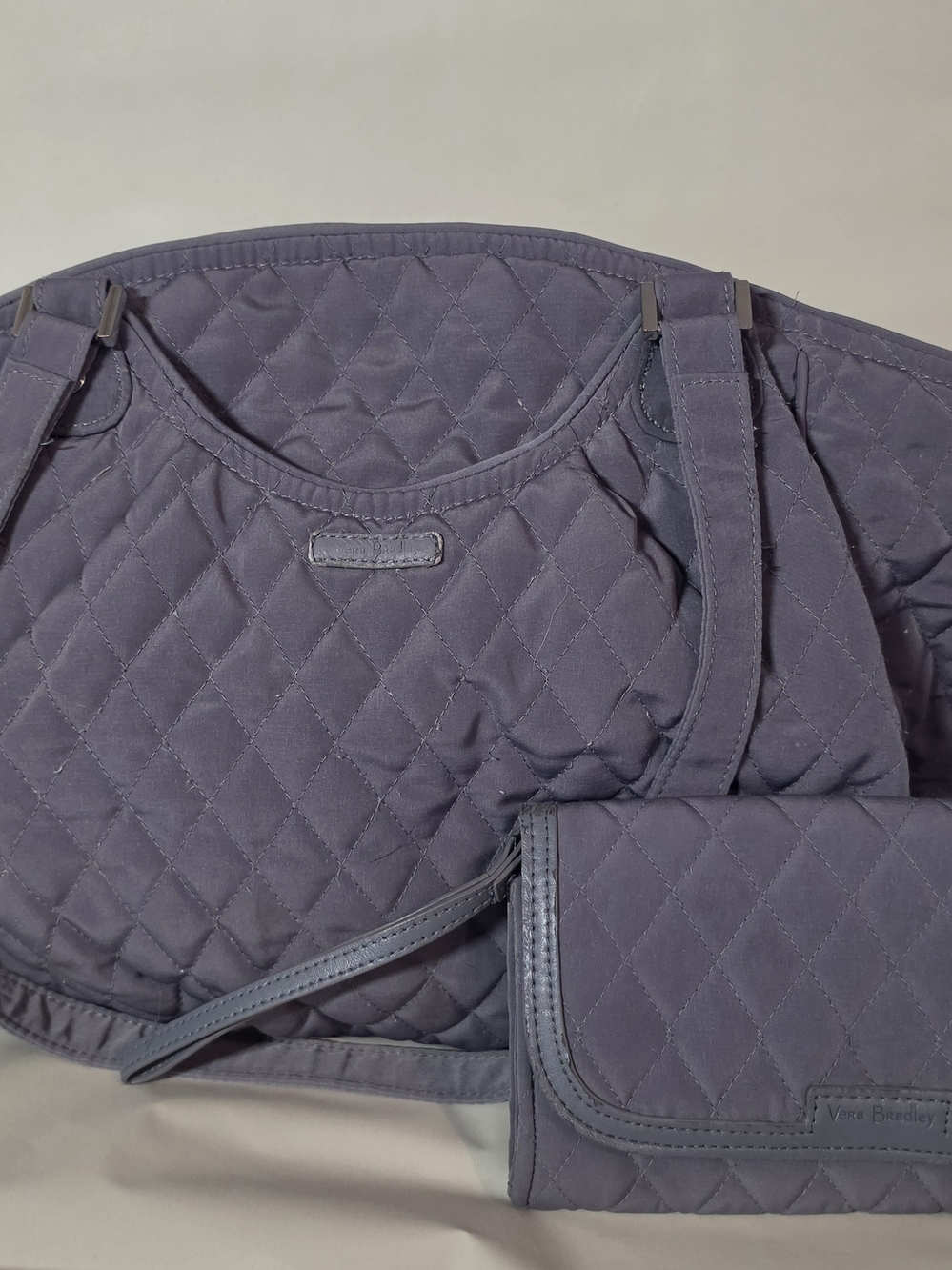 Vera Bradley Quilted Gray Glenna And Wristlet In Microfiber